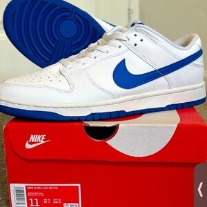 Nike Dunk Low Retro White and Royal Blue Sneakers